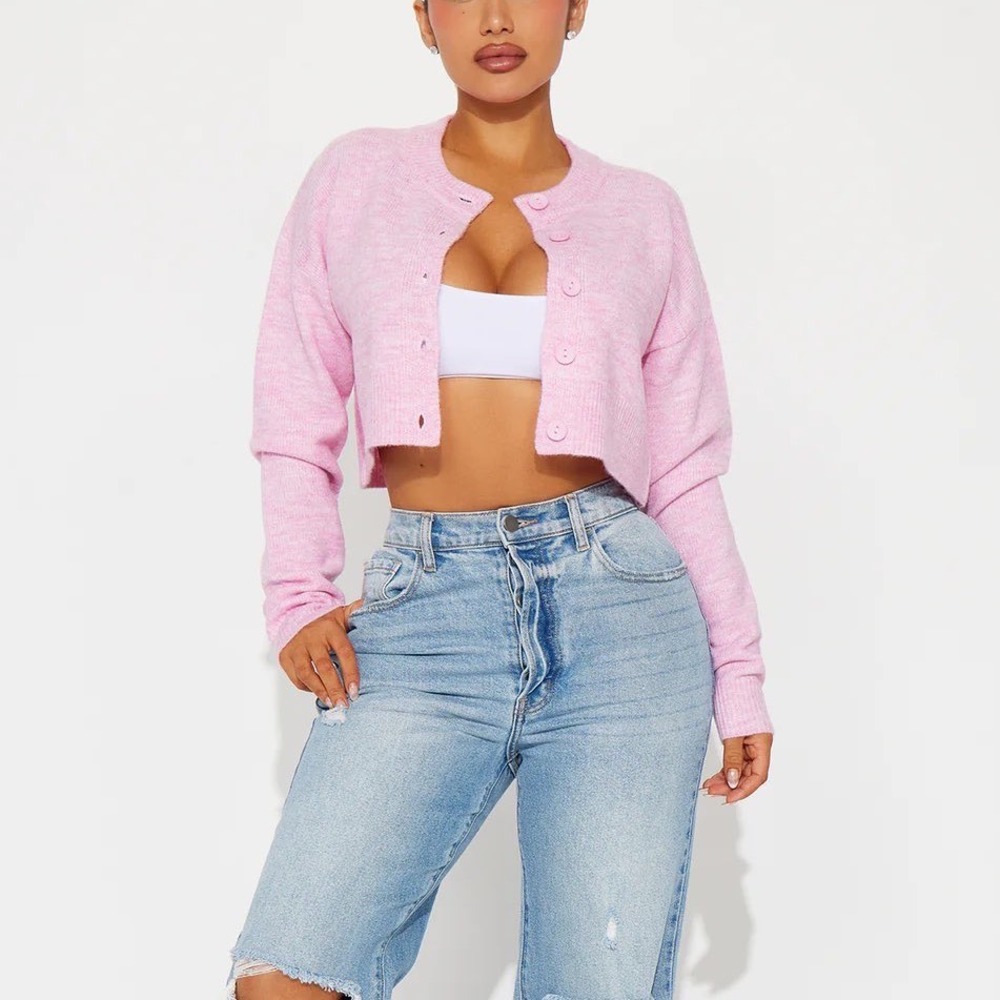 Fashion Nova Central Park Cropped Cardigan Pink Knit Sweater Small ZDHL231228V7